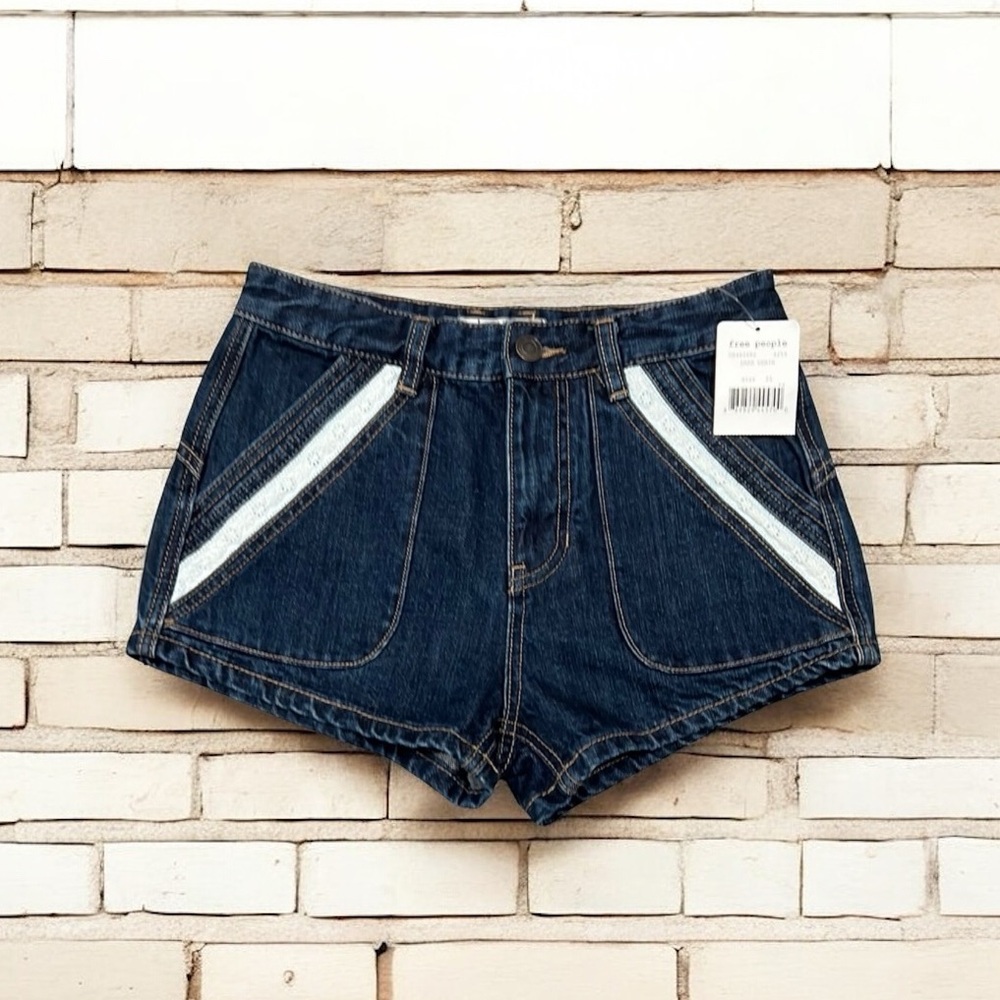Free People Dark Blue Jean Shorts with White Accents